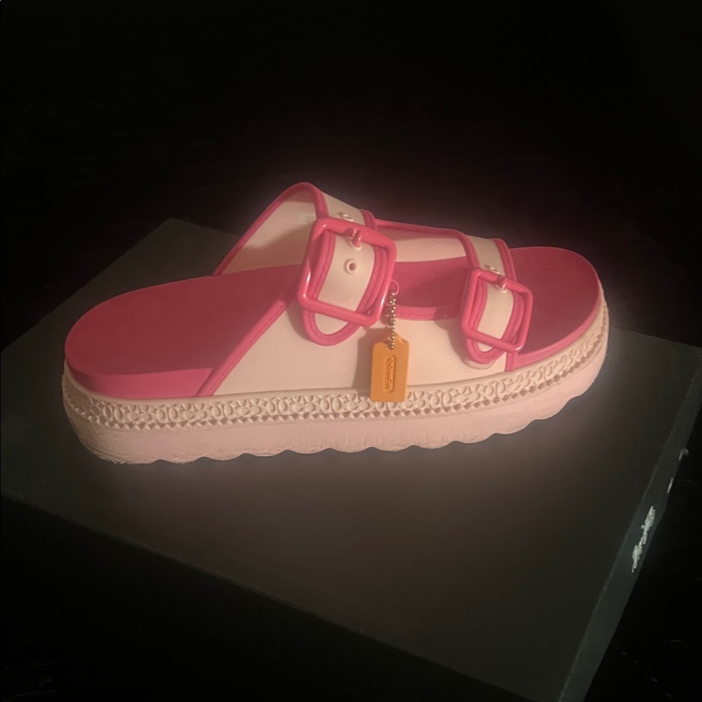 Coach Pink and Cream Slide Sandals